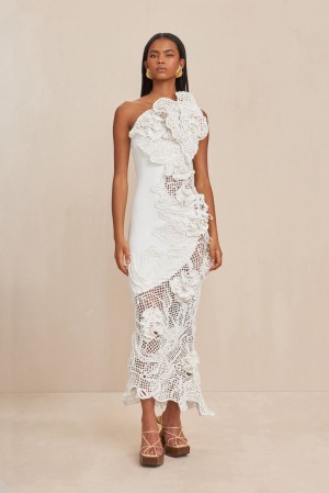 Sukienka Cult Gaia Galla Crochet Gown Białe | LD4910537